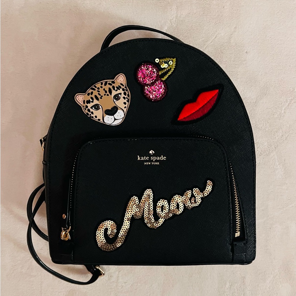 Kate Spade | RARE Tomi Black Backpack with Gold “Meow”